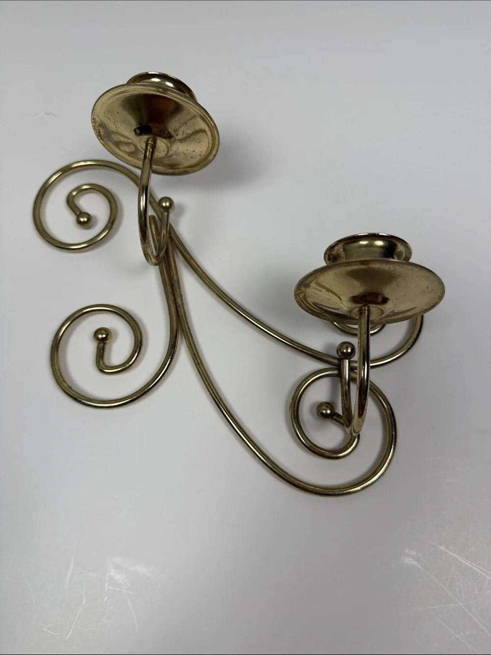 Vintage Gold Tone Wall Sconce Candle Holders Set of 2 Scroll Metal Taper Candle